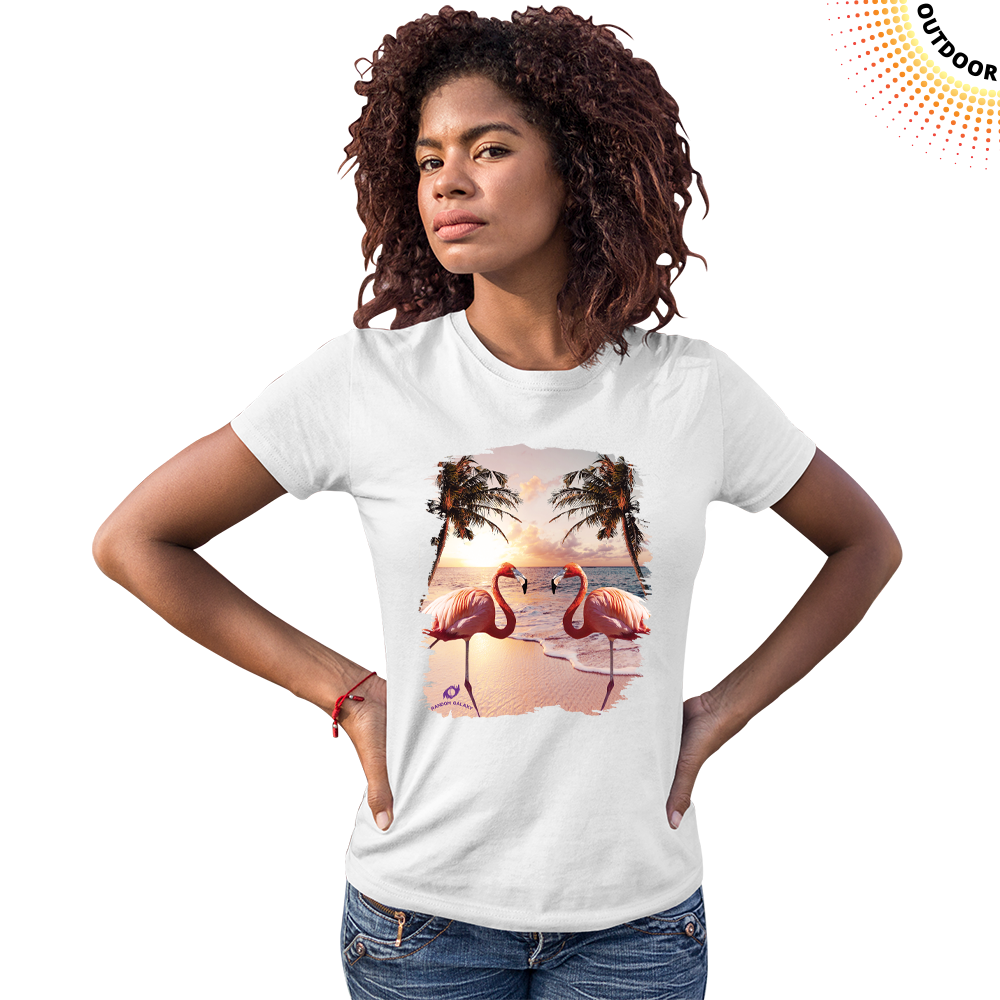 Women's Colorful Flamingo Palm Tree Solar Tee