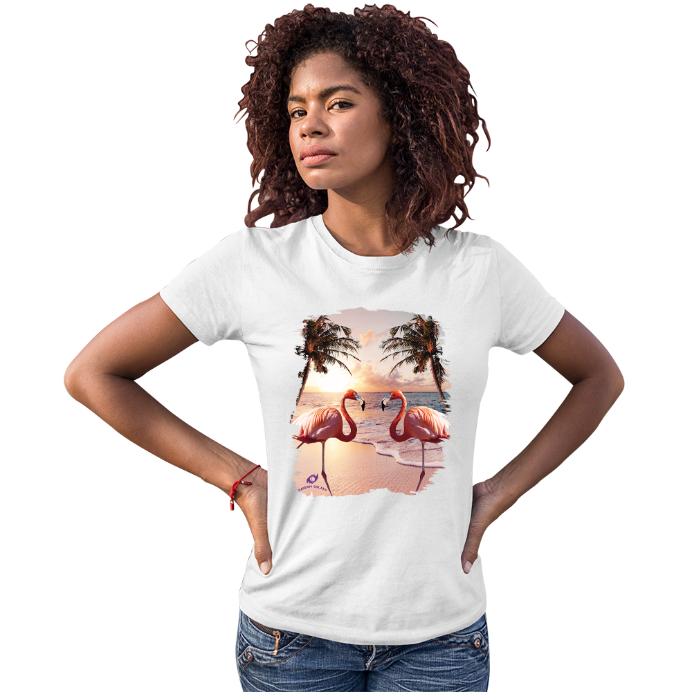 Women's Colorful Flamingo Palm Tree Solar Tee