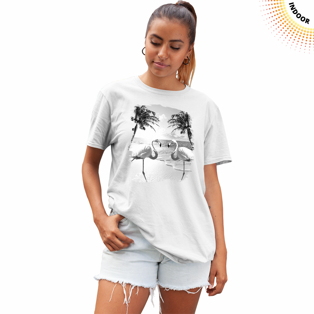 Adult Unisex Colorful Flamingo Palm Tree Solar Tee