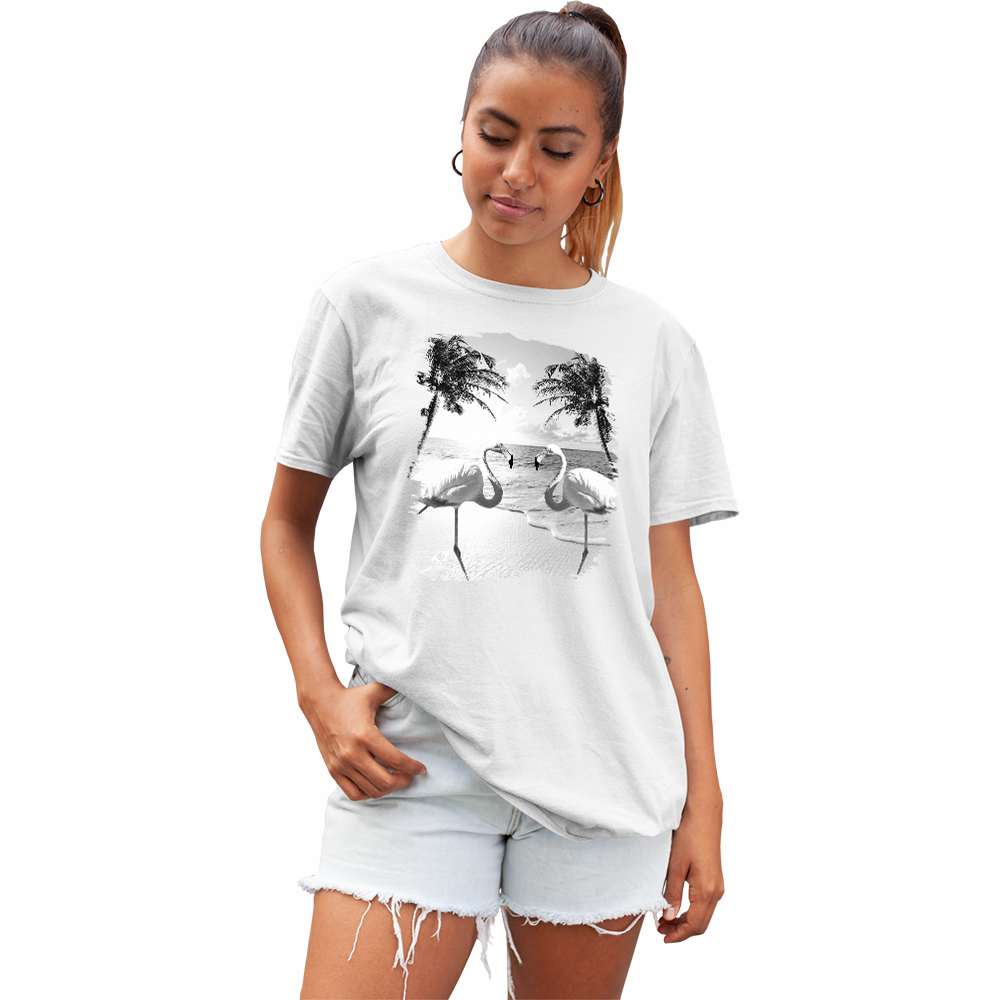 Adult Unisex Colorful Flamingo Palm Tree Solar Tee